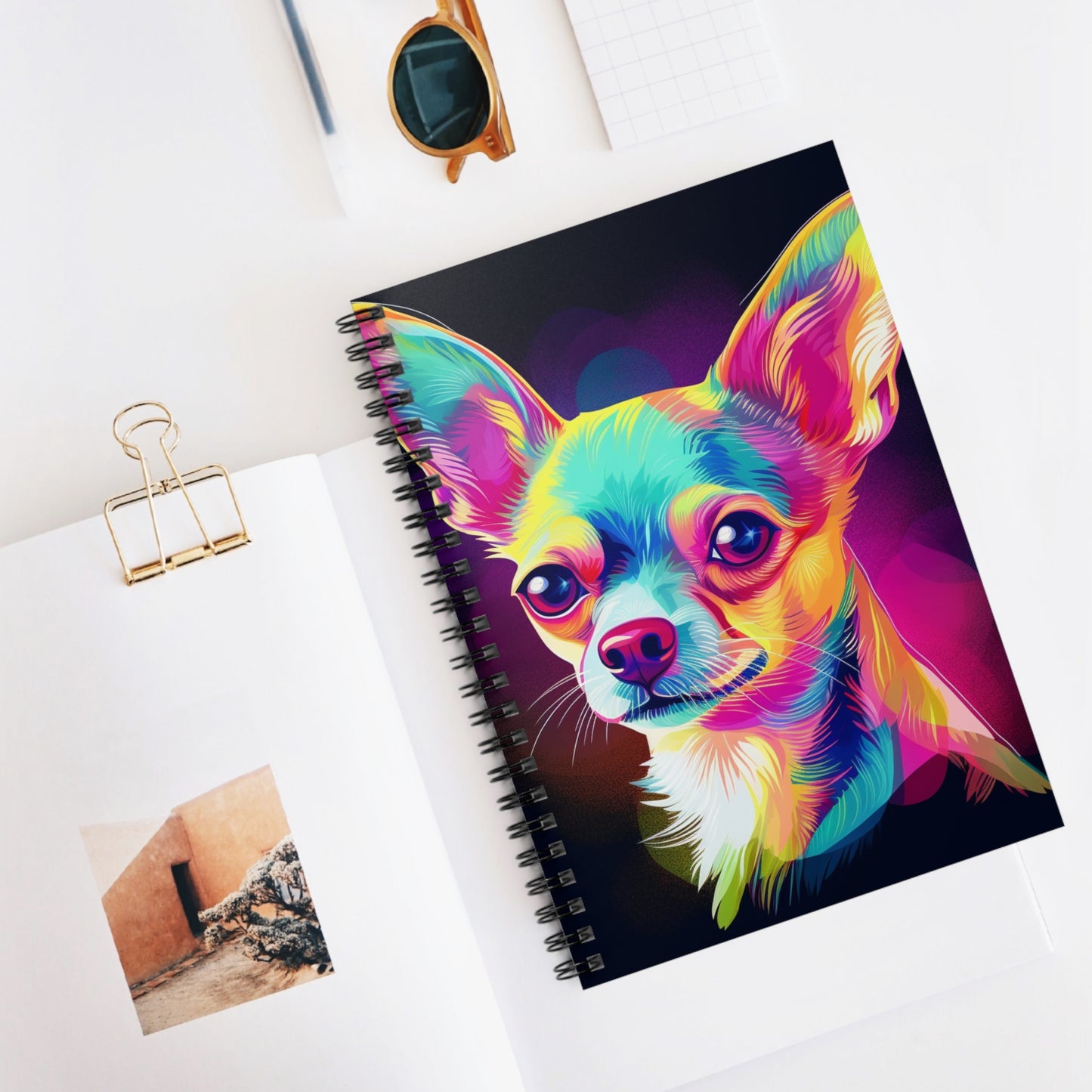 Vibrant Multicolor Chihuahua Ruled Line Spiral Notebook