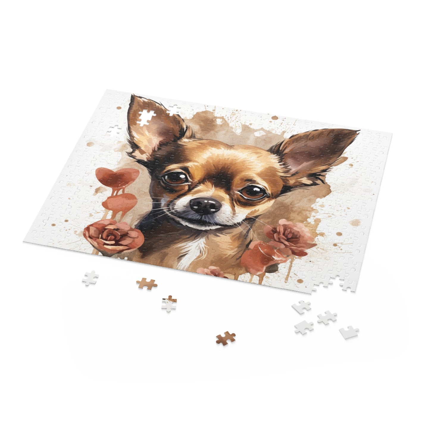 Brown Chihuahua Watercolor Love 500 Piece Puzzle