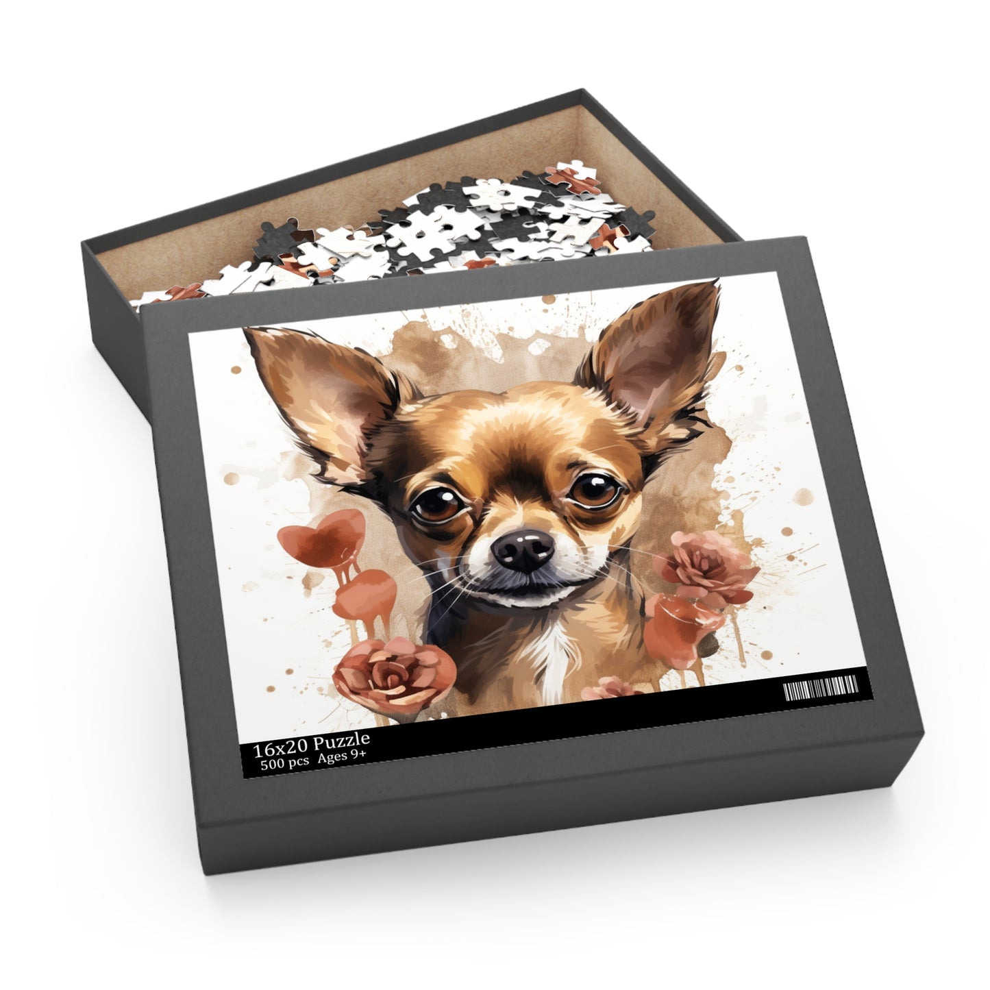 Brown Chihuahua Watercolor Love 500 Piece Puzzle