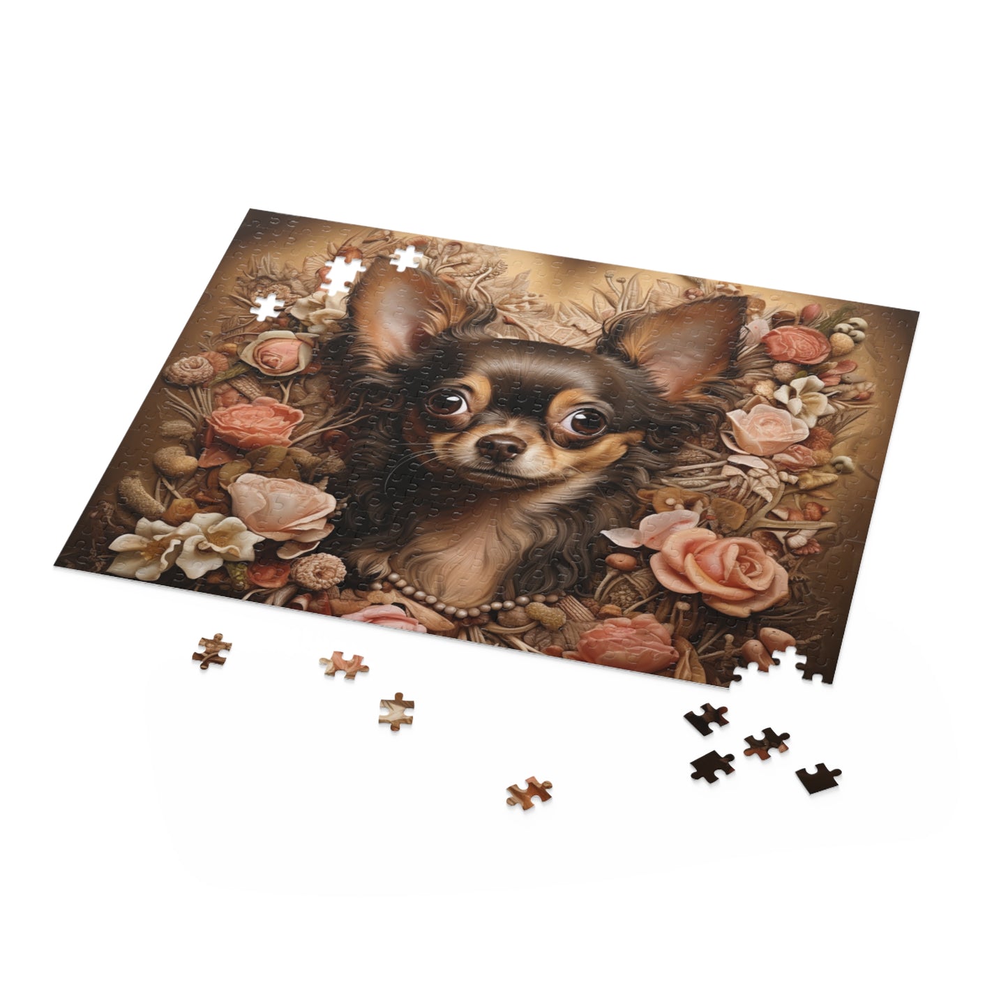 Vintage Rose Chihuahua Love 500 Piece Puzzle