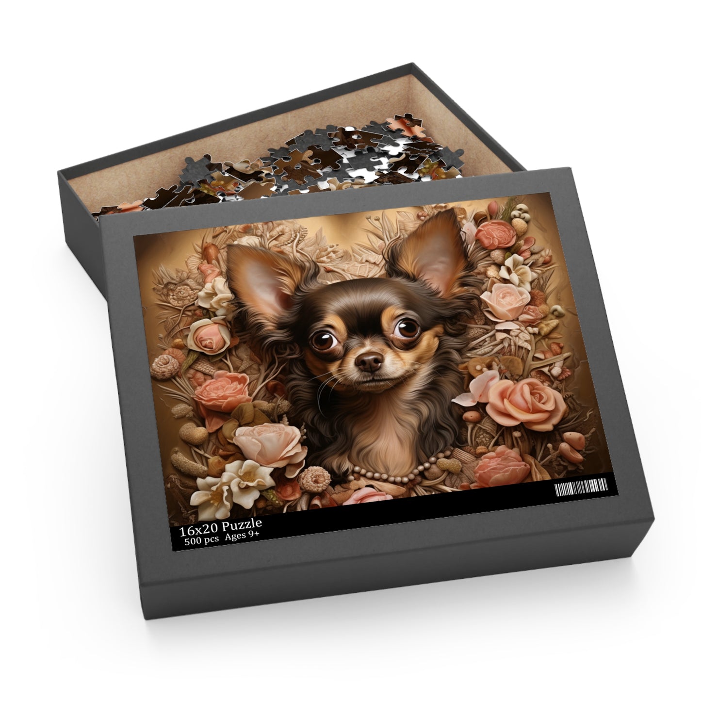 Vintage Rose Chihuahua Love 500 Piece Puzzle