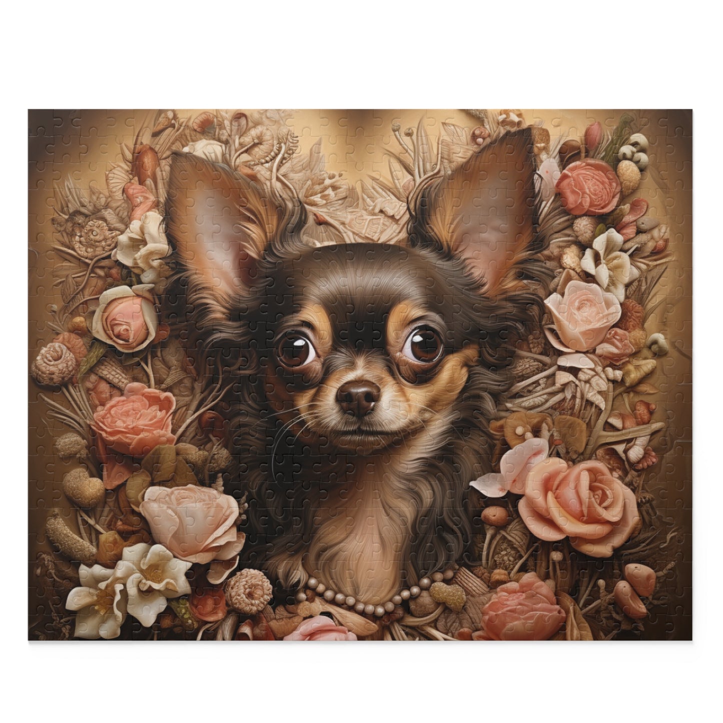 Vintage Rose Chihuahua Love 500 Piece Puzzle